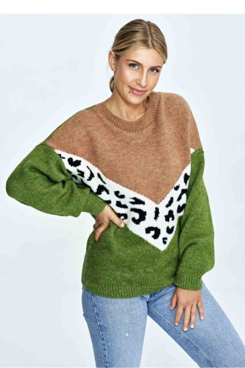 Sweter Damski Model M905 Green/Brown - Figl Sweter Damski Model M905 Green/Brown - Figl