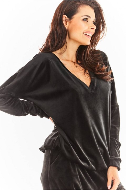 Bluza Damska Model A376 Black Welur - awama Bluza Damska Model A376 Black Welur - awama