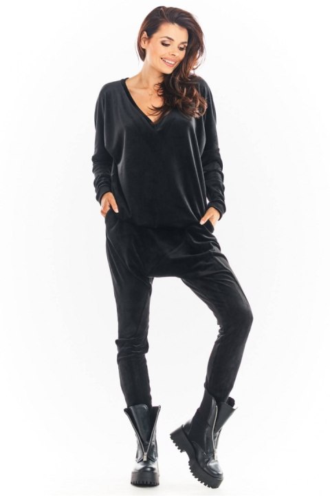 Spodnie Damskie Model A377 Black Welur - awama Spodnie Damskie Model A377 Black Welur - awama