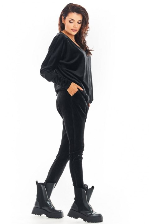 Spodnie Damskie Model A377 Black Welur - awama Spodnie Damskie Model A377 Black Welur - awama