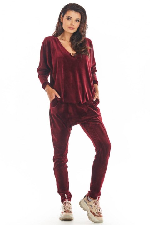 Spodnie Damskie Model A377 Bordo Welur - awama Spodnie Damskie Model A377 Bordo Welur - awama