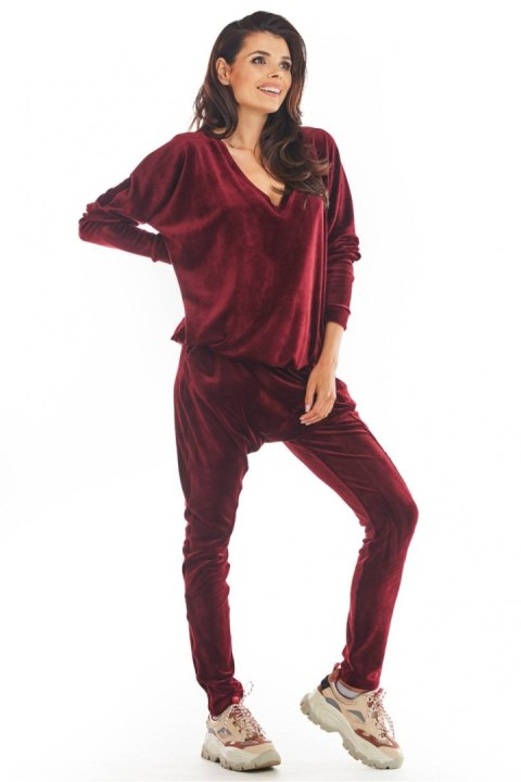 Spodnie Damskie Model A377 Bordo Welur - awama Spodnie Damskie Model A377 Bordo Welur - awama