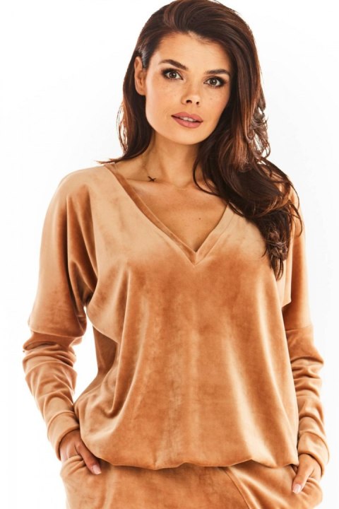 Bluza Damska Model A376 Beige Welur - awama Bluza Damska Model A376 Beige Welur - awama