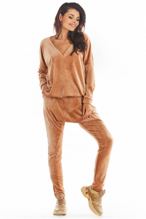 Bluza Damska Model A376 Beige Welur - awama Bluza Damska Model A376 Beige Welur - awama