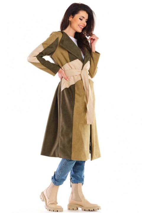 Płaszcz Damski Model A463 Khaki - awama Płaszcz Damski Model A463 Khaki - awama