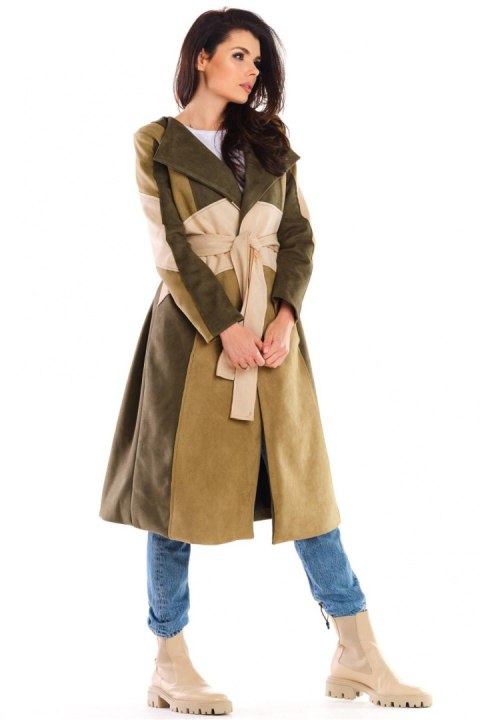 Płaszcz Damski Model A463 Khaki - awama Płaszcz Damski Model A463 Khaki - awama