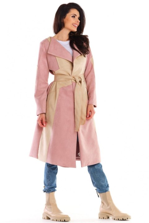 Płaszcz Damski Model A463 Powder Pink - awama Płaszcz Damski Model A463 Powder Pink - awama