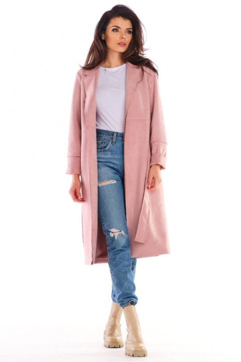Płaszcz Damski Model A464 Powder Pink - awama Płaszcz Damski Model A464 Powder Pink - awama