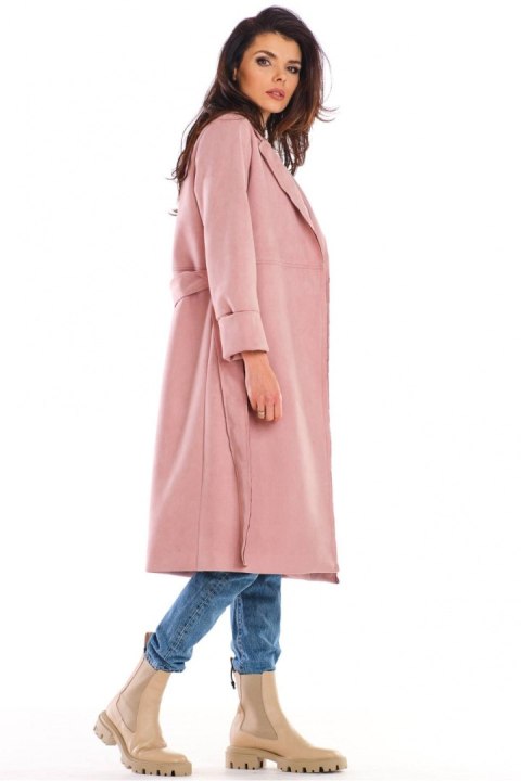 Płaszcz Damski Model A464 Powder Pink - awama Płaszcz Damski Model A464 Powder Pink - awama