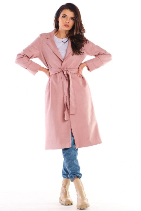 Płaszcz Damski Model A464 Powder Pink - awama Płaszcz Damski Model A464 Powder Pink - awama