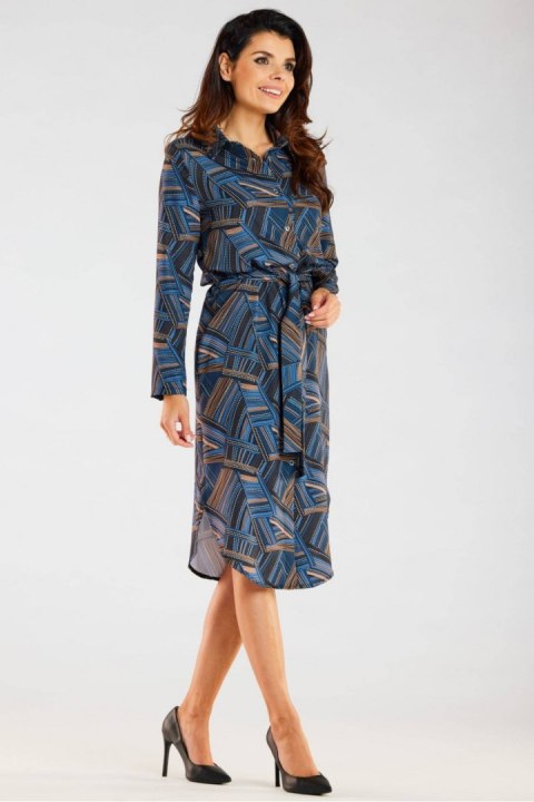 Sukienka Model A465 Navy/Brown Pattern - awama Sukienka Model A465 Navy/Brown Pattern - awama