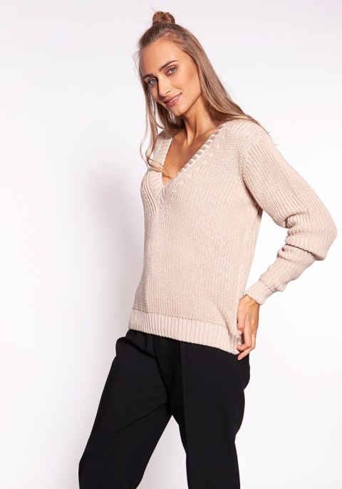 Sweter Damski Model SWE264 Beige - MKM Sweter Damski Model SWE264 Beige - MKM