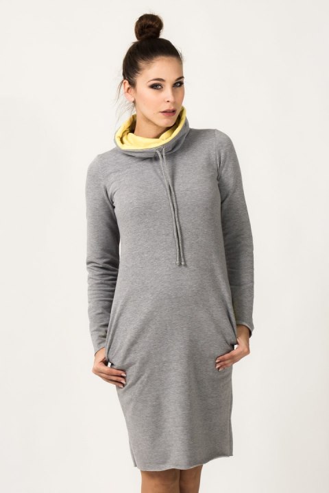 Sukienka Model Kaja 8 Light Grey/Yellow - Tessita Sukienka Model Kaja 8 Light Grey/Yellow - Tessita