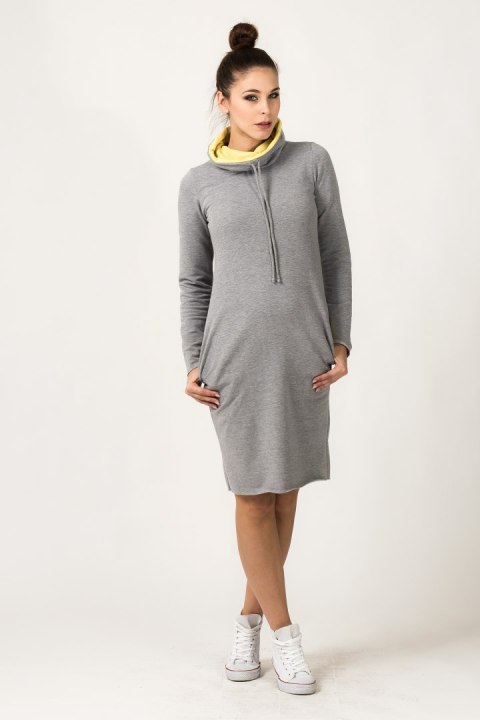 Sukienka Model Kaja 8 Light Grey/Yellow - Tessita Sukienka Model Kaja 8 Light Grey/Yellow - Tessita