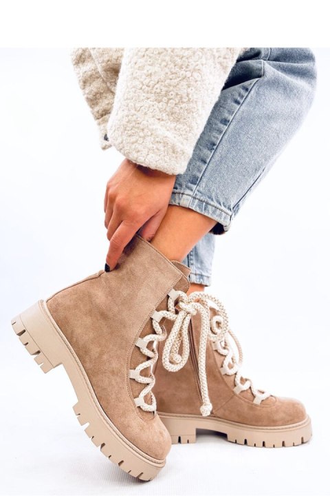 Botki sznurowane z grubymi sznurówkami SMILESS KHAKI - Inello Botki sznurowane z grubymi sznurówkami SMILESS KHAKI - Inello