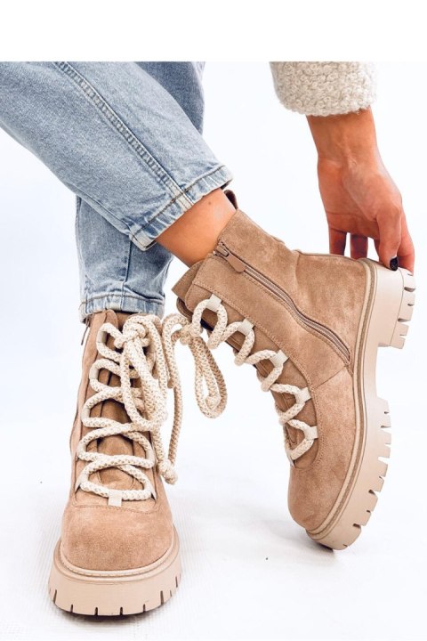 Botki sznurowane z grubymi sznurówkami SMILESS KHAKI - Inello Botki sznurowane z grubymi sznurówkami SMILESS KHAKI - Inello