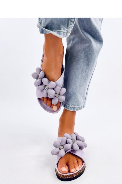 Sandał Klapki korkowe z poduszkowymi kwiatami CHARSS PURPLE - Inello Sandał Klapki korkowe z poduszkowymi kwiatami CHARSS PURPLE - Inello