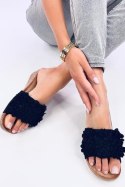Sandał Klapki na koturnie z kwiatami MINASS BLACK - Inello
