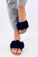 Sandał Klapki na koturnie z kwiatami MINASS BLACK - Inello
