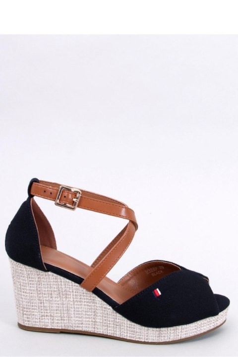 Sandałki na koturnie open toe BERNA BLACK - Inello Sandałki na koturnie open toe BERNA BLACK - Inello