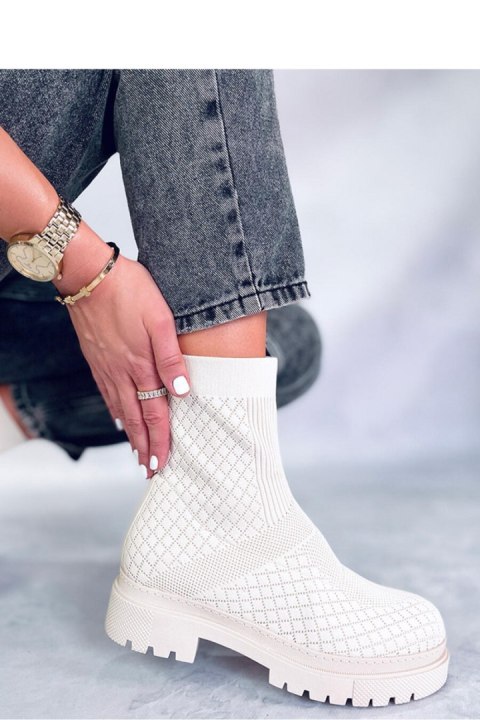 Botki skarpetkowe ze wzorem RUEDA BEIGE - Inello Botki skarpetkowe ze wzorem RUEDA BEIGE - Inello