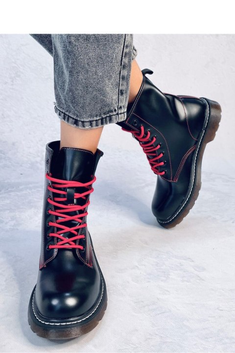 Botki sznurowane z kolorową nitką STUFF BLACKRED - Inello Botki sznurowane z kolorową nitką STUFF BLACKRED - Inello