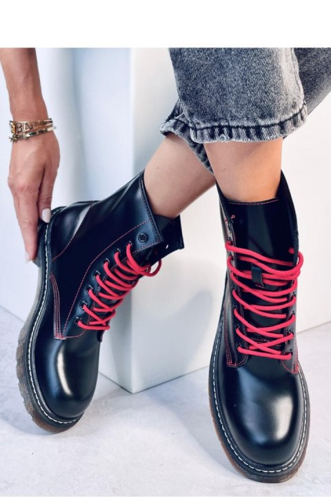 Botki sznurowane z kolorową nitką STUFF BLACKRED - Inello Botki sznurowane z kolorową nitką STUFF BLACKRED - Inello