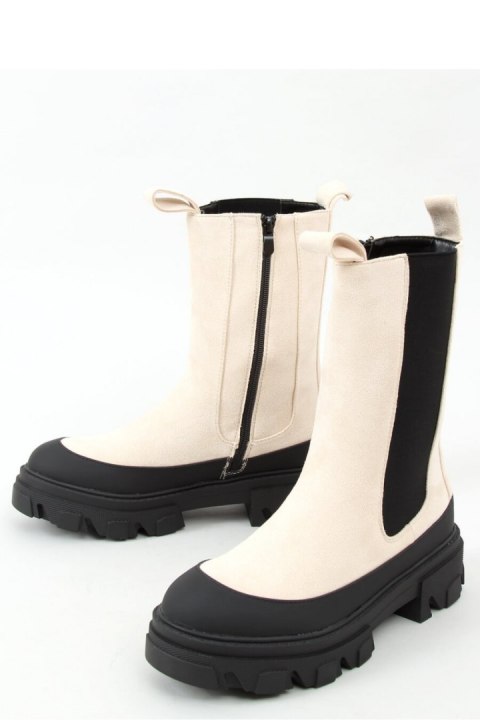 Botki sztyblety wysokie kremowe RB122P BEIGE - Inello Botki sztyblety wysokie kremowe RB122P BEIGE - Inello