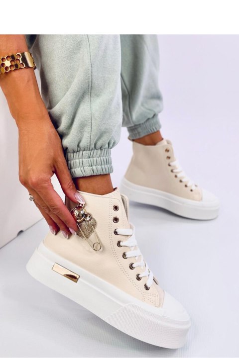 Trampki licowe za kostkę z agrafką ARENAS BEIGE - Inello Trampki licowe za kostkę z agrafką ARENAS BEIGE - Inello