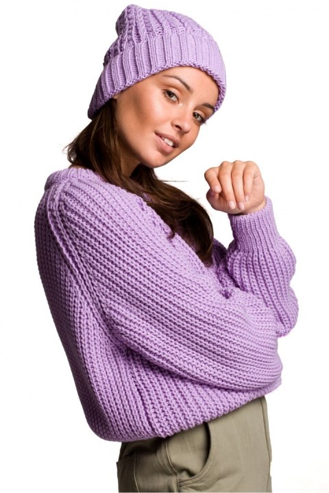Czapka Damska Model BK057 Lawenda - BE Knit Czapka Damska Model BK057 Lawenda - BE Knit