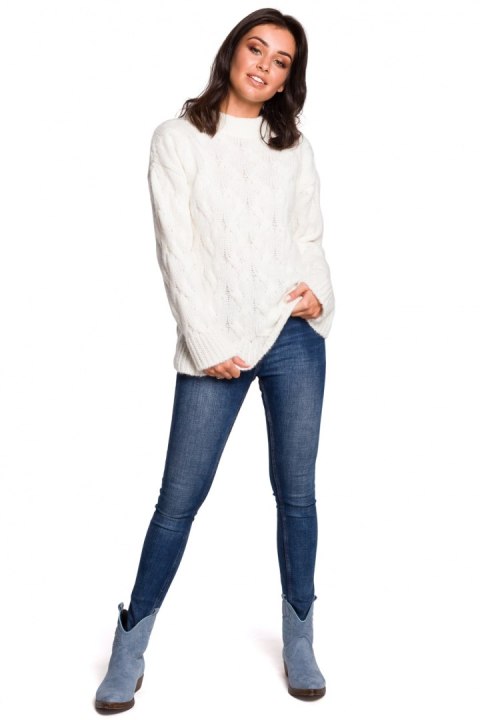 Sweter Damski Model BK038 Ecru - BE Knit Sweter Damski Model BK038 Ecru - BE Knit