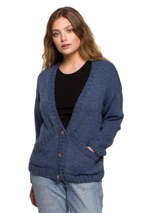 Sweter Kardigan Model BK074 Blue - BE Knit Sweter Kardigan Model BK074 Blue - BE Knit