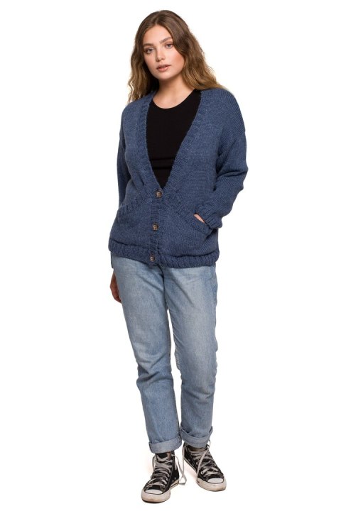 Sweter Kardigan Model BK074 Blue - BE Knit Sweter Kardigan Model BK074 Blue - BE Knit