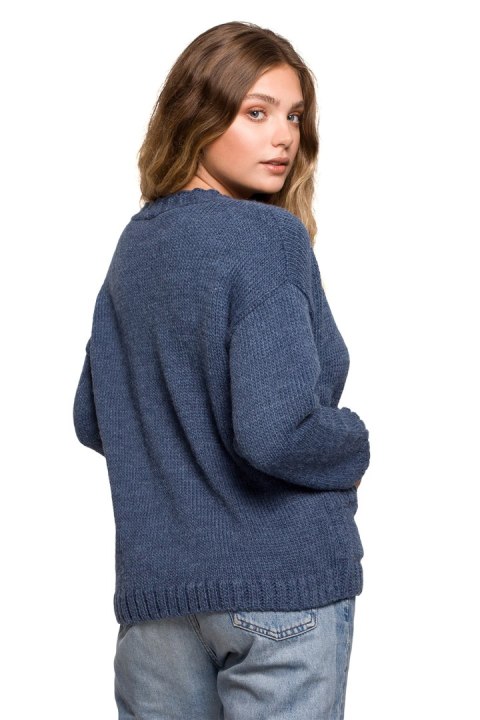 Sweter Kardigan Model BK074 Blue - BE Knit Sweter Kardigan Model BK074 Blue - BE Knit