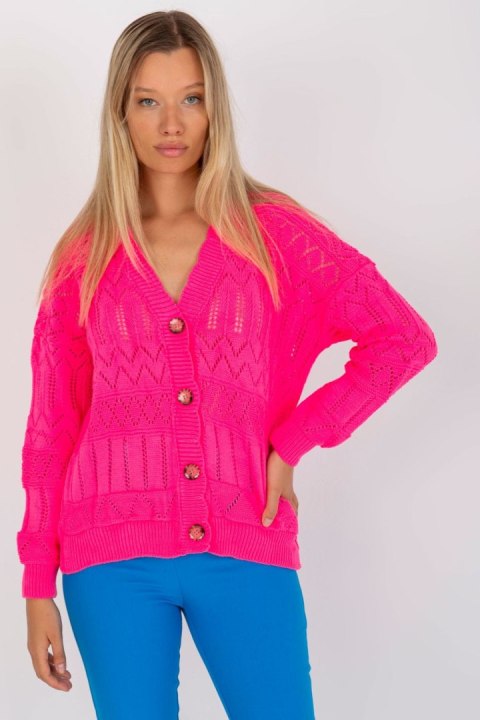 Sweter Damski Model LC-SW-8022.04P Fluo Pink - Rue Paris Sweter Damski Model LC-SW-8022.04P Fluo Pink - Rue Paris