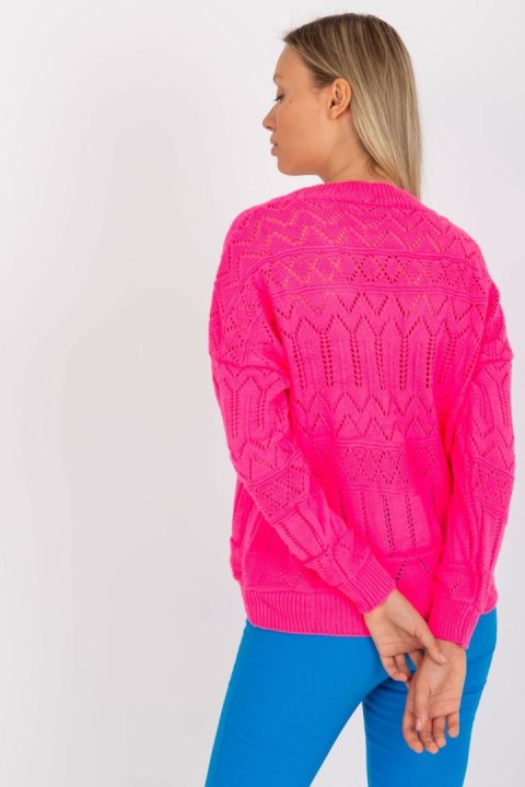 Sweter Damski Model LC-SW-8022.04P Fluo Pink - Rue Paris Sweter Damski Model LC-SW-8022.04P Fluo Pink - Rue Paris