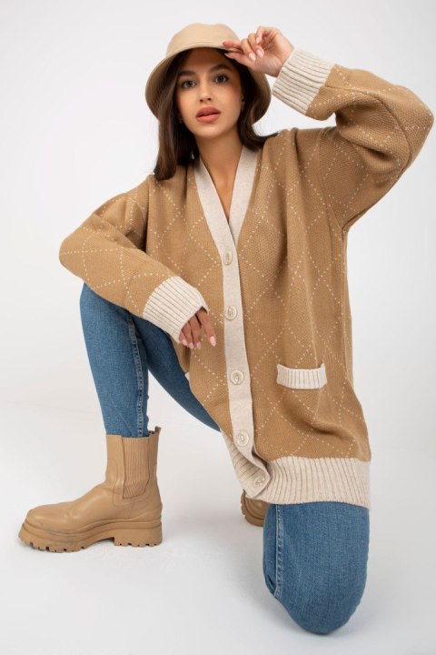 Sweter Kardigan Model LC-SW-0258.03P Camel - Rue Paris Sweter Kardigan Model LC-SW-0258.03P Camel - Rue Paris