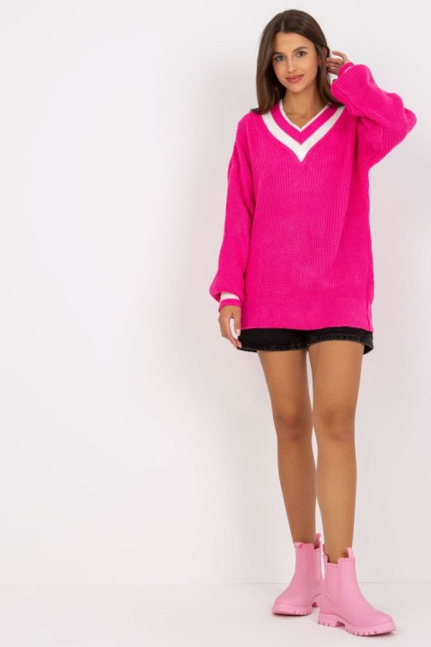 Sweter Damski Model LC-SW-0335.06X Fluo Pink - Rue Paris Sweter Damski Model LC-SW-0335.06X Fluo Pink - Rue Paris