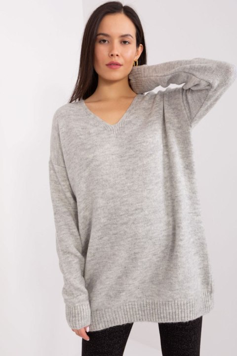 Sweter Damski Model TO-SW-1810.22X Light Grey - Rue Paris Sweter Damski Model TO-SW-1810.22X Light Grey - Rue Paris