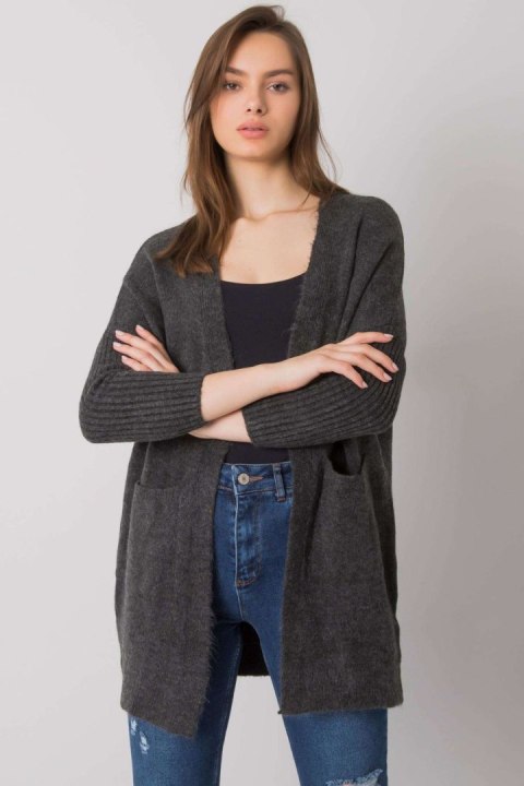 Sweter Kardigan Model ASM-SW-7560.96P Dark Grey - Rue Paris Sweter Kardigan Model ASM-SW-7560.96P Dark Grey - Rue Paris