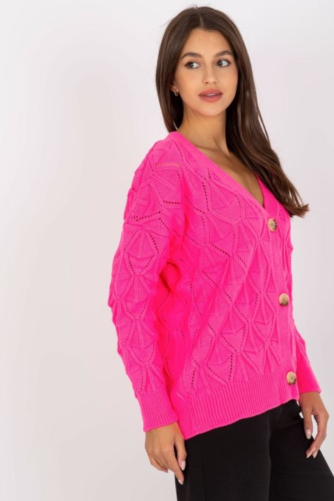 Sweter Kardigan Model LC-SW-8035.06X Fluo Pink - Rue Paris Sweter Kardigan Model LC-SW-8035.06X Fluo Pink - Rue Paris