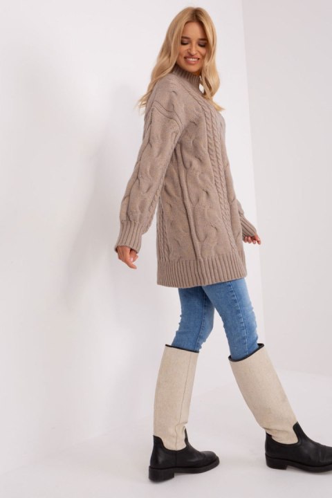Sweter Damski Model AT-SW-2367-1.35P Dark Beige - AT Sweter Damski Model AT-SW-2367-1.35P Dark Beige - AT