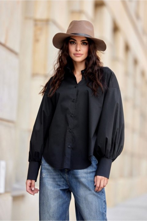 Koszula Damska Model Lia CZA BLU0189 Black - Roco Fashion Koszula Damska Model Lia CZA BLU0189 Black - Roco Fashion