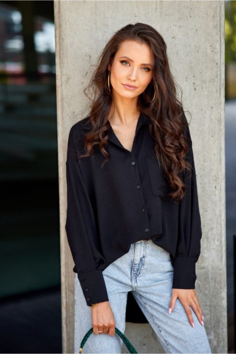 Koszula Damska Model Elisa CZA BLU0192 Black - Roco Fashion Koszula Damska Model Elisa CZA BLU0192 Black - Roco Fashion
