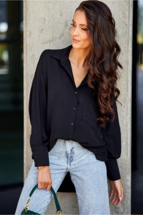 Koszula Damska Model Elisa CZA BLU0192 Black - Roco Fashion Koszula Damska Model Elisa CZA BLU0192 Black - Roco Fashion