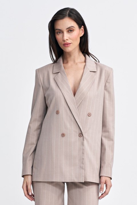 Marynarka oversize dwurzędowa prążek Z71 Beige - Nife Marynarka oversize dwurzędowa prążek Z71 Beige - Nife