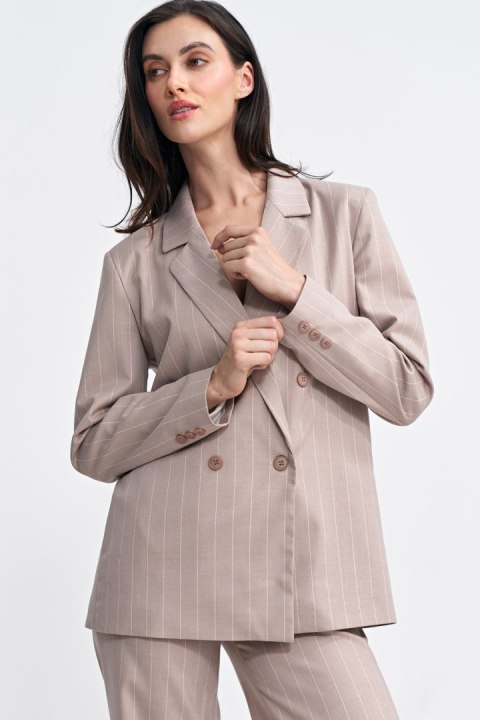 Marynarka oversize dwurzędowa prążek Z71 Beige - Nife Marynarka oversize dwurzędowa prążek Z71 Beige - Nife