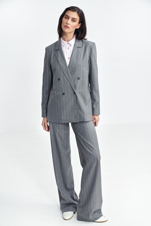 Marynarka oversize dwurzędowa prążek Z71 Grey - Nife Marynarka oversize dwurzędowa prążek Z71 Grey - Nife