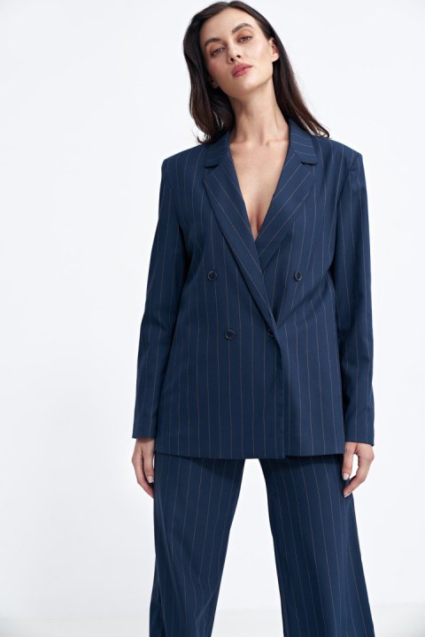 Marynarka oversize dwurzędowa prążek Z71 Navy - Nife Marynarka oversize dwurzędowa prążek Z71 Navy - Nife