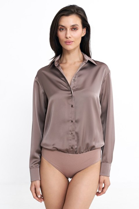 Satynowa koszula body K80 Mocca - Nife Satynowa koszula body K80 Mocca - Nife